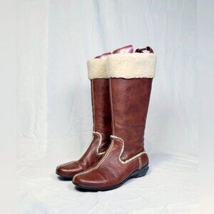 Hush Puppies Anna Sui Brown Leather Shearling Boho Knee High Zip Boots~8.5~